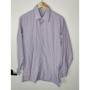 Charvet Shirt Mens 16 / Large Button Shirt Purple Made France Cotton Long Sleeve